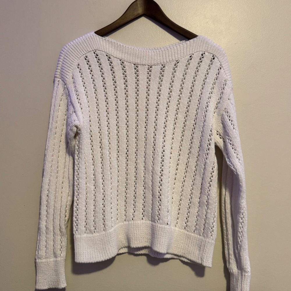 LOFT Women's White Knit Sweater 100% Cotton Long Sleeve M Normcore